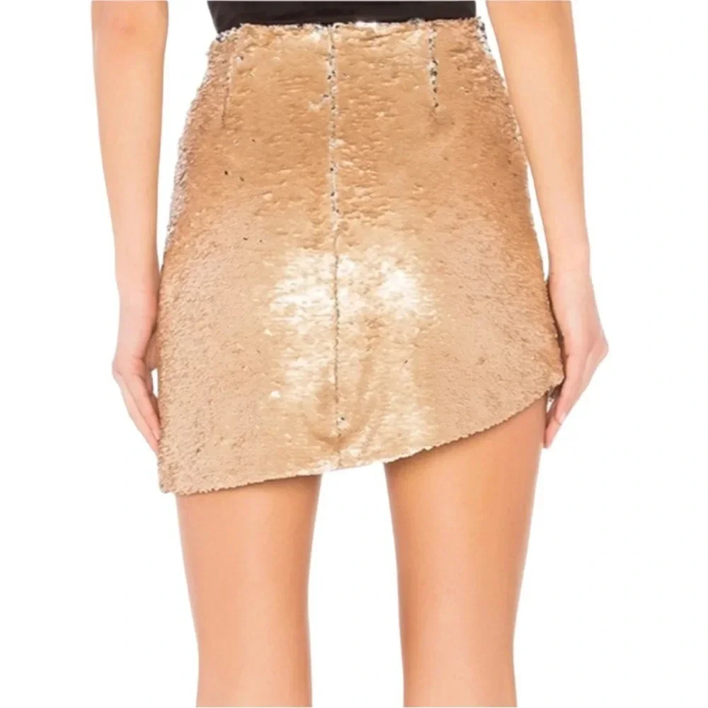 NBD Revolve Sequin Angled Angel Mini Skirt Gold Size XS